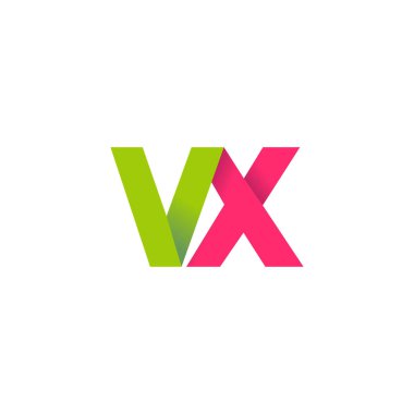 Initial letters VX, overlapping fold logo, green magenta pink, vector template elements for creative industry