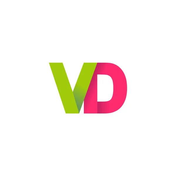 Initial Letters Overlapping Fold Logo Green Magenta Pink Vector Template — Vetor de Stock