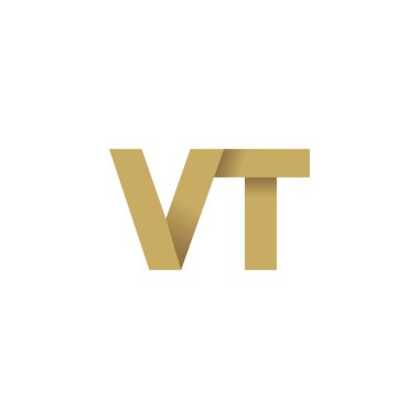 Initial letters VT, overlapping fold logo, brown gold, vector template elements for creative industry