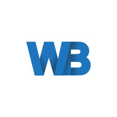 Initial letters WB, overlapping fold logo, blue, vector template elements for creative industry