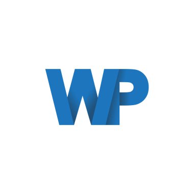 Initial letters WP, overlapping fold logo, blue, vector template elements for creative industry