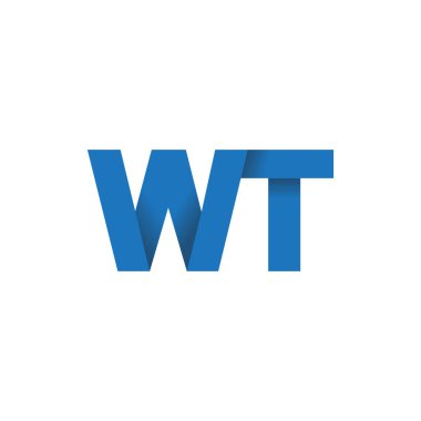 Initial letters WT, overlapping fold logo, blue, vector template elements for creative industry