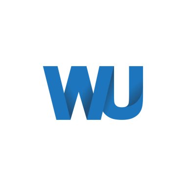 Initial letters WU, overlapping fold logo, blue, vector template elements for creative industry