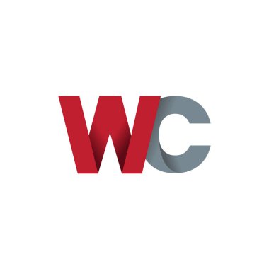 Initial letters WC, overlapping fold logo, red gray, vector template elements for creative industry