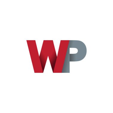 Initial letters WP, overlapping fold logo, red gray, vector template elements for creative industry