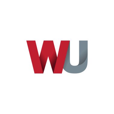 Initial letters WU, overlapping fold logo, red gray, vector template elements for creative industry