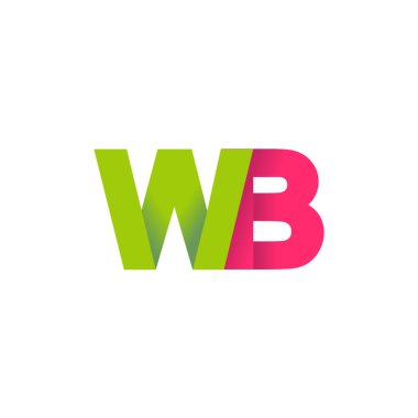 Initial letters WB, overlapping fold logo, green magenta pink, vector template elements for creative industry