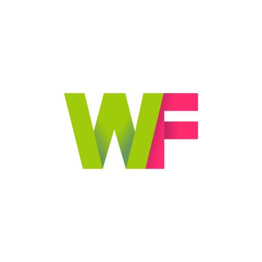Initial letters WF, overlapping fold logo, green magenta pink, vector template elements for creative industry