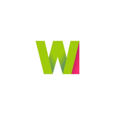 Initial letters WI, overlapping fold logo, green magenta pink, vector template elements for creative industry