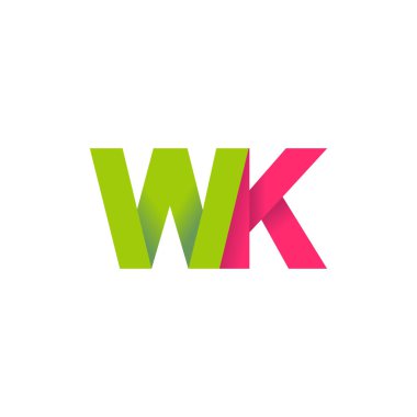 Initial letters WK, overlapping fold logo, green magenta pink, vector template elements for creative industry