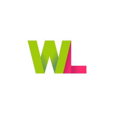 Initial letters WL, overlapping fold logo, green magenta pink, vector template elements for creative industry