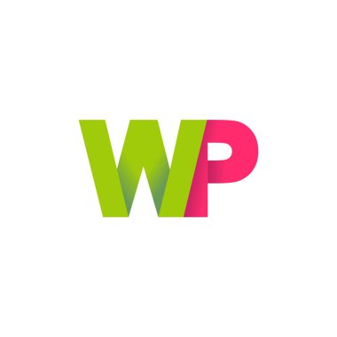 Initial letters WP, overlapping fold logo, green magenta pink, vector template elements for creative industry
