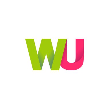 Initial letters WU, overlapping fold logo, green magenta pink, vector template elements for creative industry