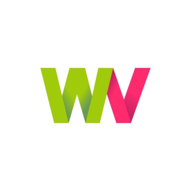 Initial letters WV, overlapping fold logo, green magenta pink, vector template elements for creative industry