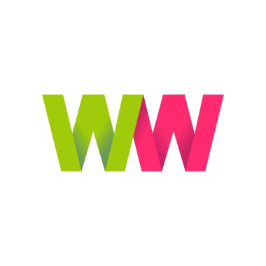 Initial letters WW, overlapping fold logo, green magenta pink, vector template elements for creative industry