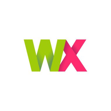 Initial letters WX, overlapping fold logo, green magenta pink, vector template elements for creative industry