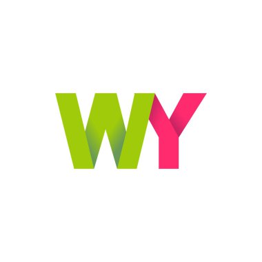 Initial letters WY, overlapping fold logo, green magenta pink, vector template elements for creative industry