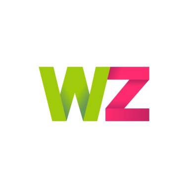 Initial letters WZ, overlapping fold logo, green magenta pink, vector template elements for creative industry