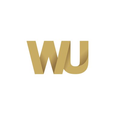 Initial letters WU, overlapping fold logo, brown gold, vector template elements for creative industry