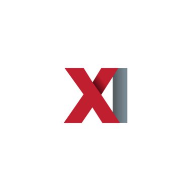 Initial letters XI, overlapping fold logo, red gray, vector template elements for creative industry