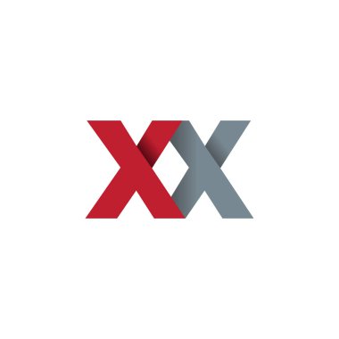 Initial letters XX, overlapping fold logo, red gray, vector template elements for creative industry