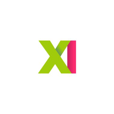 Initial letters XI, overlapping fold logo, green magenta pink, vector template elements for creative industry