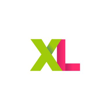 Initial letters XL, overlapping fold logo, green magenta pink, vector template elements for creative industry