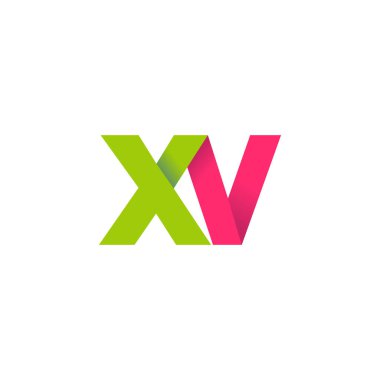 Initial letters XV, overlapping fold logo, green magenta pink, vector template elements for creative industry