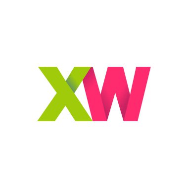 Initial letters XW, overlapping fold logo, green magenta pink, vector template elements for creative industry