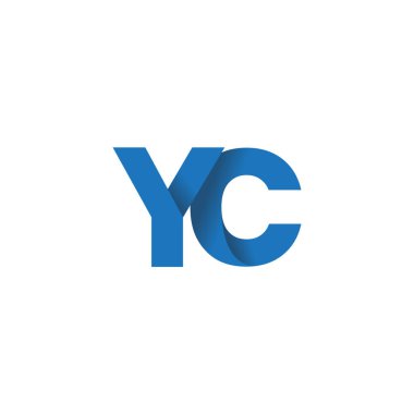 Initial letters YC, overlapping fold logo, blue, vector template elements for creative industry