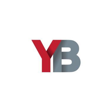 Initial letters YB, overlapping fold logo, red gray, vector template elements for creative industry