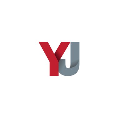 Initial letters YJ, overlapping fold logo, red gray, vector template elements for creative industry