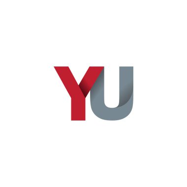 Initial letters YU, overlapping fold logo, red gray, vector template elements for creative industry