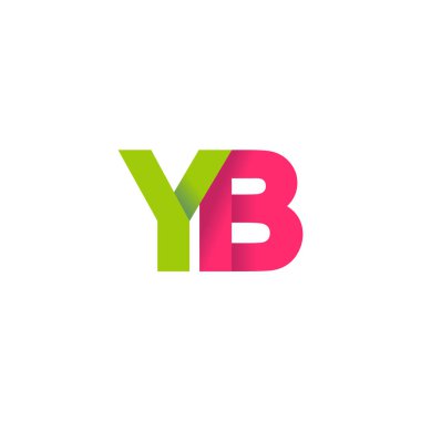 Initial letters YB, overlapping fold logo, green magenta pink, vector template elements for creative industry