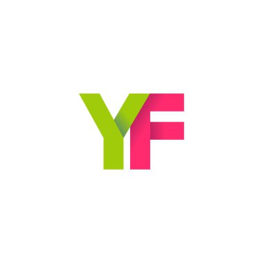Initial letters YF, overlapping fold logo, green magenta pink, vector template elements for creative industry