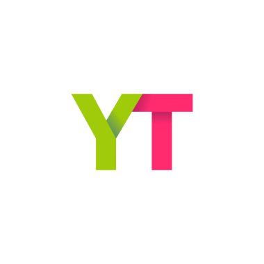 Initial letters YT, overlapping fold logo, green magenta pink, vector template elements for creative industry