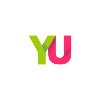 Initial letters YU, overlapping fold logo, green magenta pink, vector template elements for creative industry
