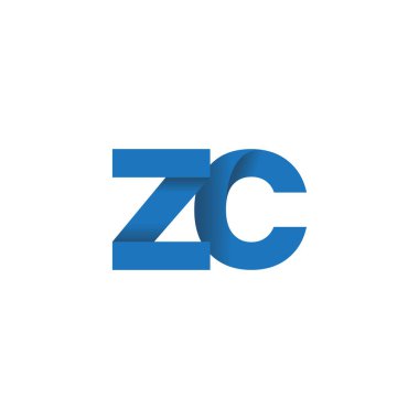 Initial letters ZC, overlapping fold logo, blue, vector template elements for creative industry