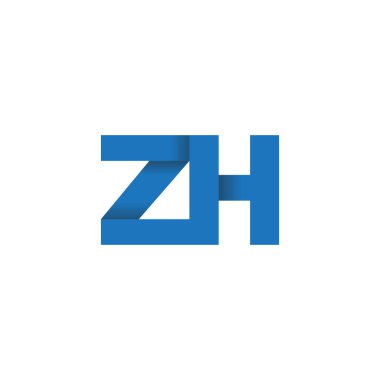 Initial letters ZH, overlapping fold logo, blue, vector template elements for creative industry
