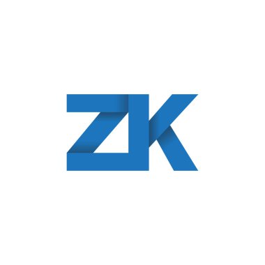 Initial letters ZK, overlapping fold logo, blue, vector template elements for creative industry