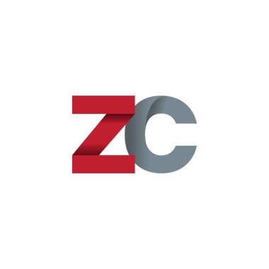 Initial letters ZC, overlapping fold logo, red gray, vector template elements for creative industry