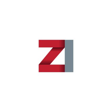 Initial letters ZI, overlapping fold logo, red gray, vector template elements for creative industry