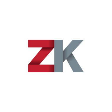 Initial letters ZK, overlapping fold logo, red gray, vector template elements for creative industry