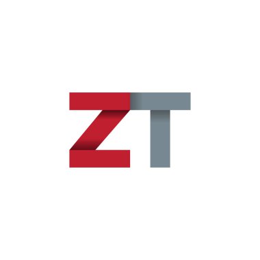 Initial letters ZT, overlapping fold logo, red gray, vector template elements for creative industry