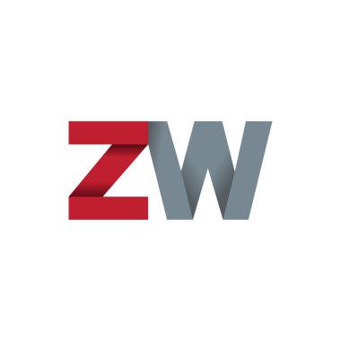 Initial letters ZW, overlapping fold logo, red gray, vector template elements for creative industry