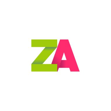 Initial letters ZA, overlapping fold logo, green magenta pink, vector template elements for creative industry