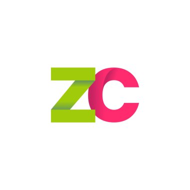 Initial letters ZC, overlapping fold logo, green magenta pink, vector template elements for creative industry