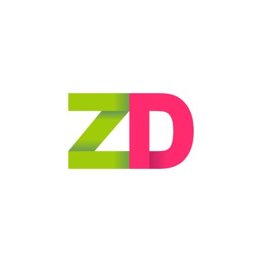 Initial letters ZD, overlapping fold logo, green magenta pink, vector template elements for creative industry