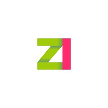 Initial letters ZI, overlapping fold logo, green magenta pink, vector template elements for creative industry