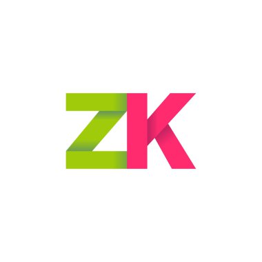 Initial letters ZK, overlapping fold logo, green magenta pink, vector template elements for creative industry